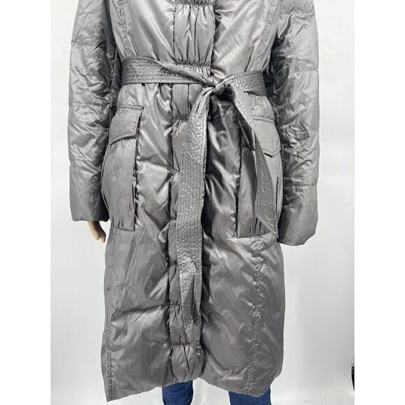 Adrienne Landau Large‎ Anorak Coat Gray Fox Fur Trim Hooded Belted Puffer Jacket - Picture 3 of 12